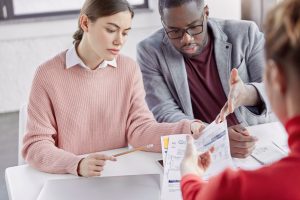 Business partners discuss economic affairs, going to open new affiliated branch of their company, ta