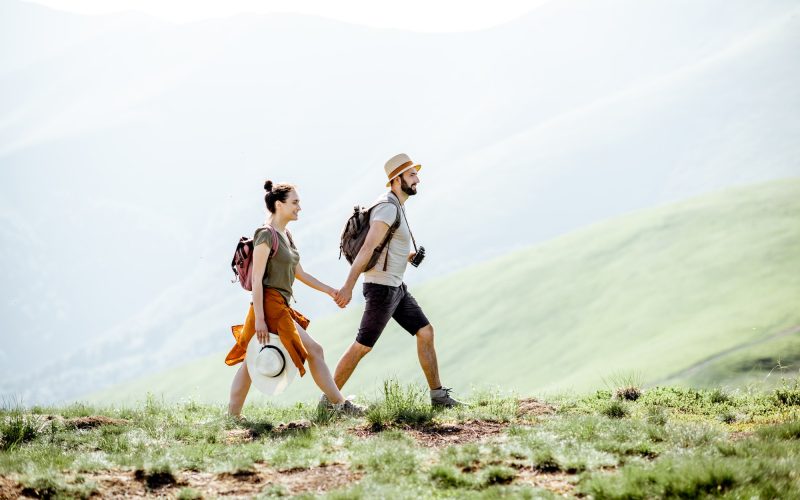 Coupe traveling in the mountains