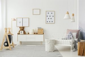 Kid's bedroom with wooden furniture
