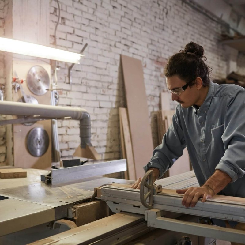 Carpenter making furniture in workshop