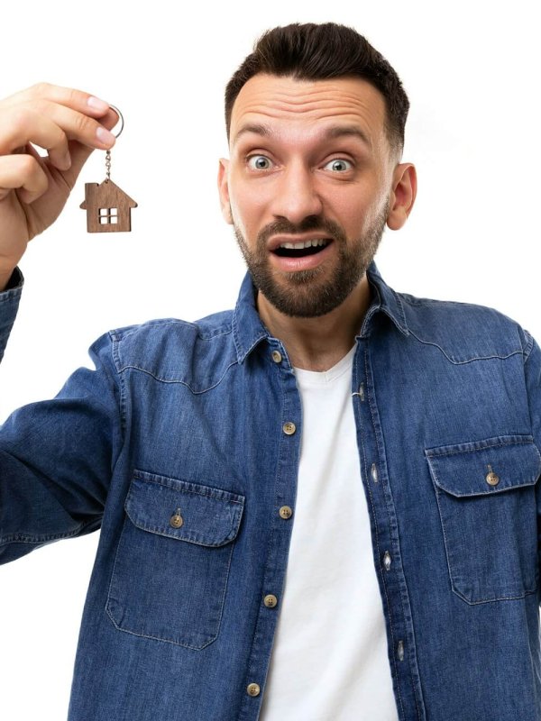 Concept insurance of residential and commercial real estate real estate services annoyed man with a