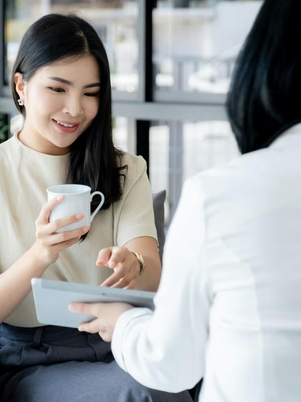 Salesperson presents a product, service, travel, savings, finance, investment or life insurance